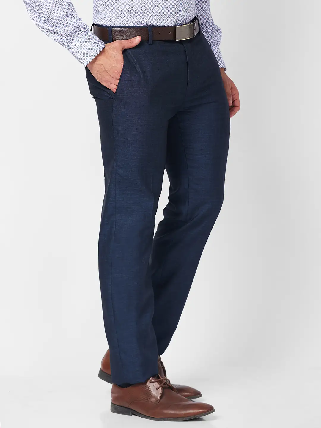 Raymond Men Blue Solid Slim Fit Polyester Blend Trouser - Image 2