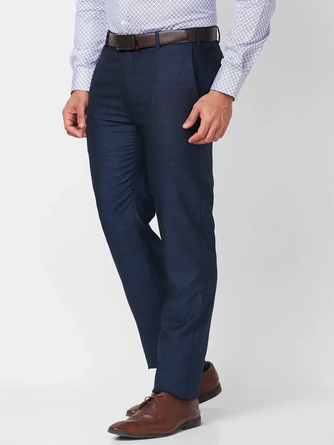 Raymond Men Blue Solid Slim Fit Polyester Blend Trouser - Image 3