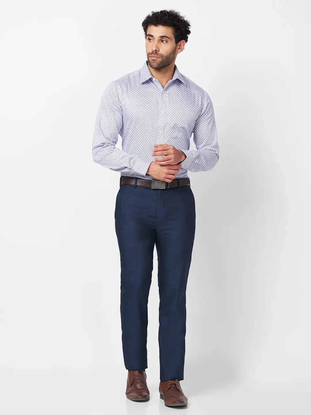 Raymond Men Blue Solid Slim Fit Polyester Blend Trouser - Image 5