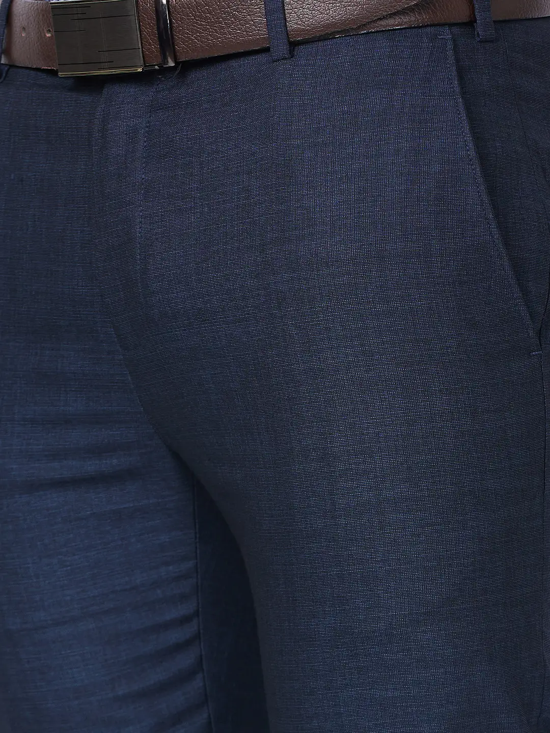 Raymond Men Blue Solid Slim Fit Polyester Blend Trouser - Image 6