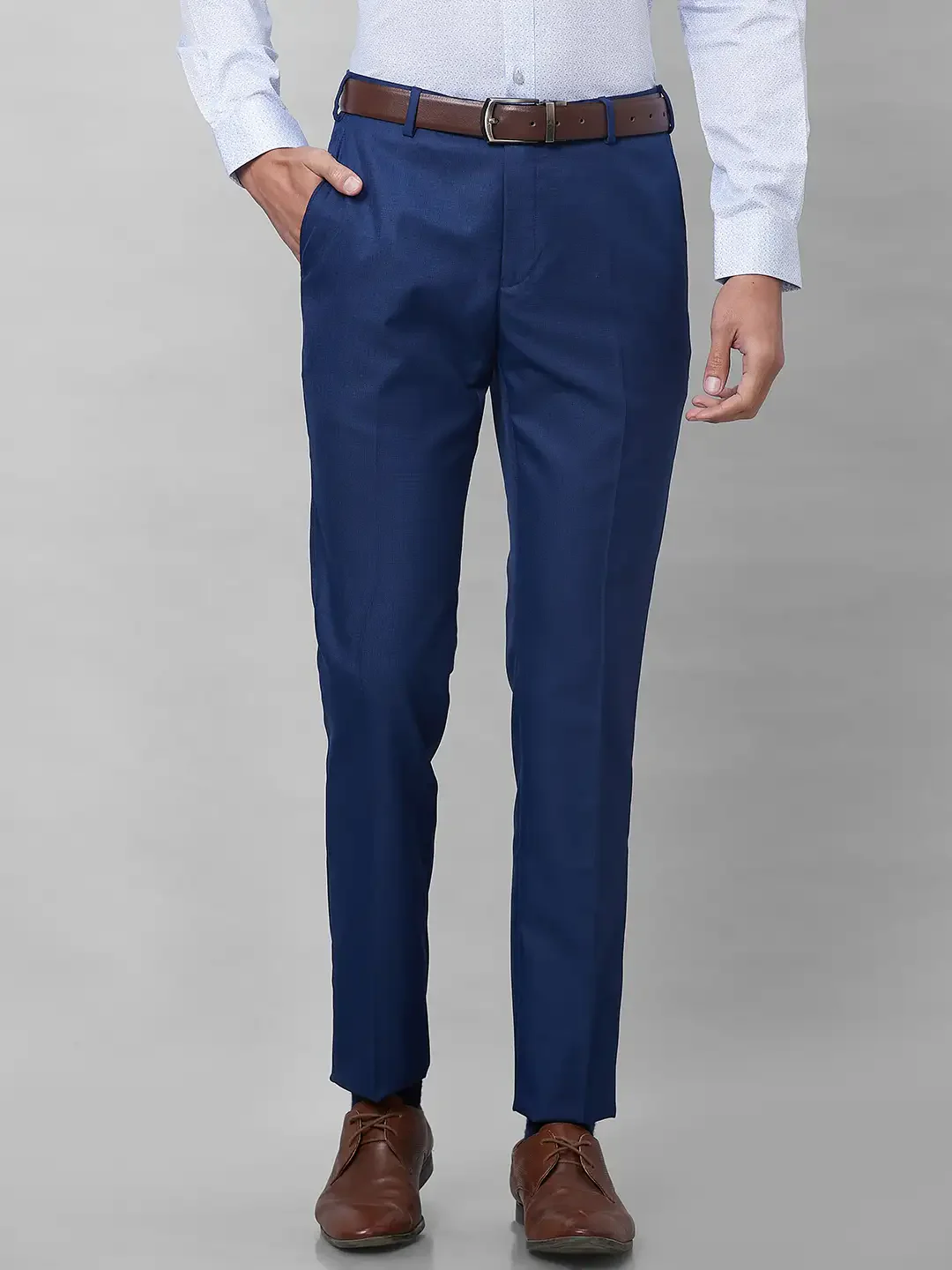 Raymond Men Blue Solid Slim Fit Polyester Blend Trouser