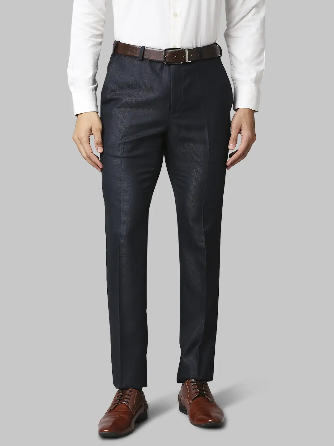 Raymond Men Blue Solid Slim Fit Polyester Blend Trouser