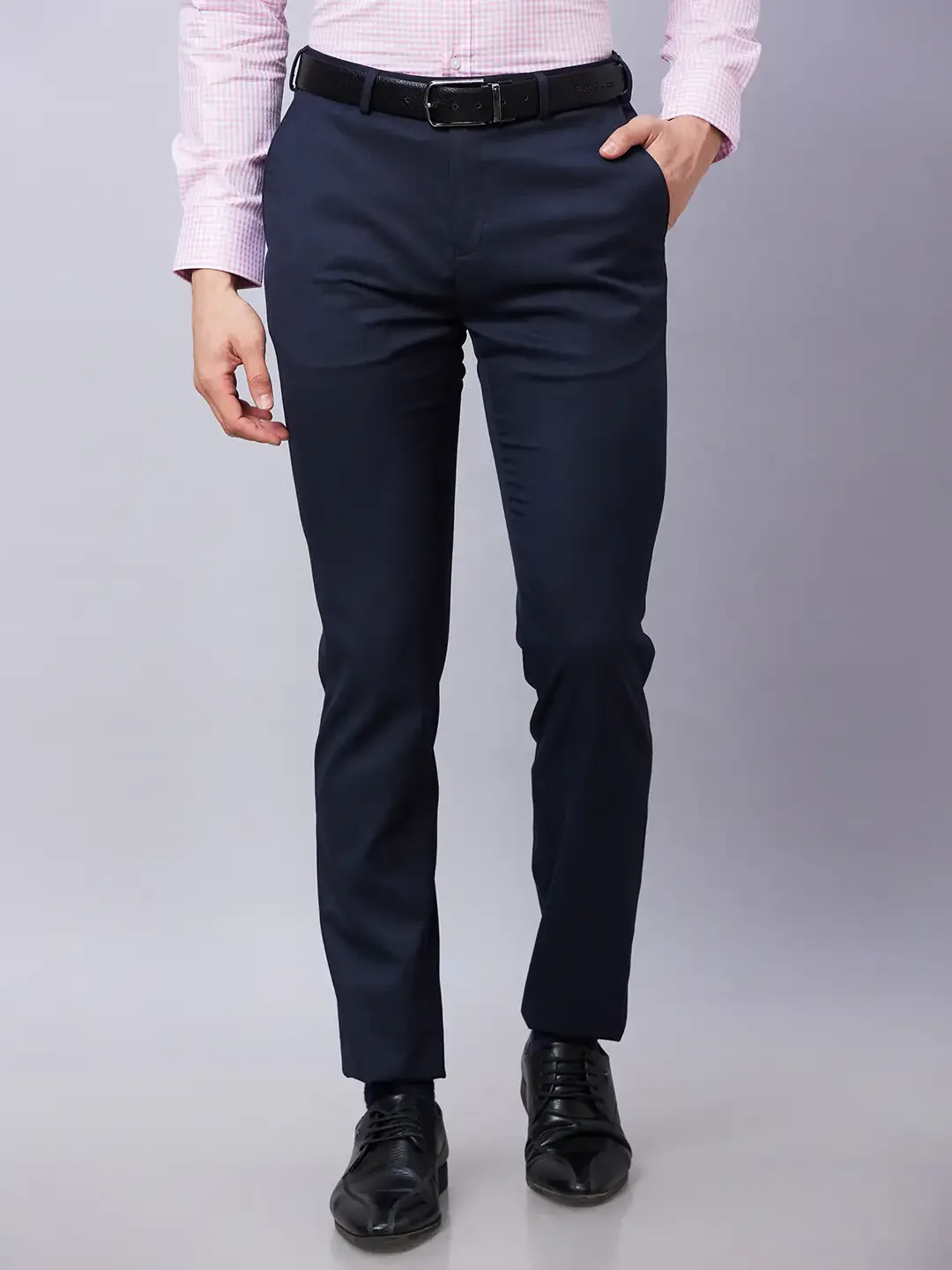 Raymond Men Blue Solid Slim Fit Polyester Blend Trouser