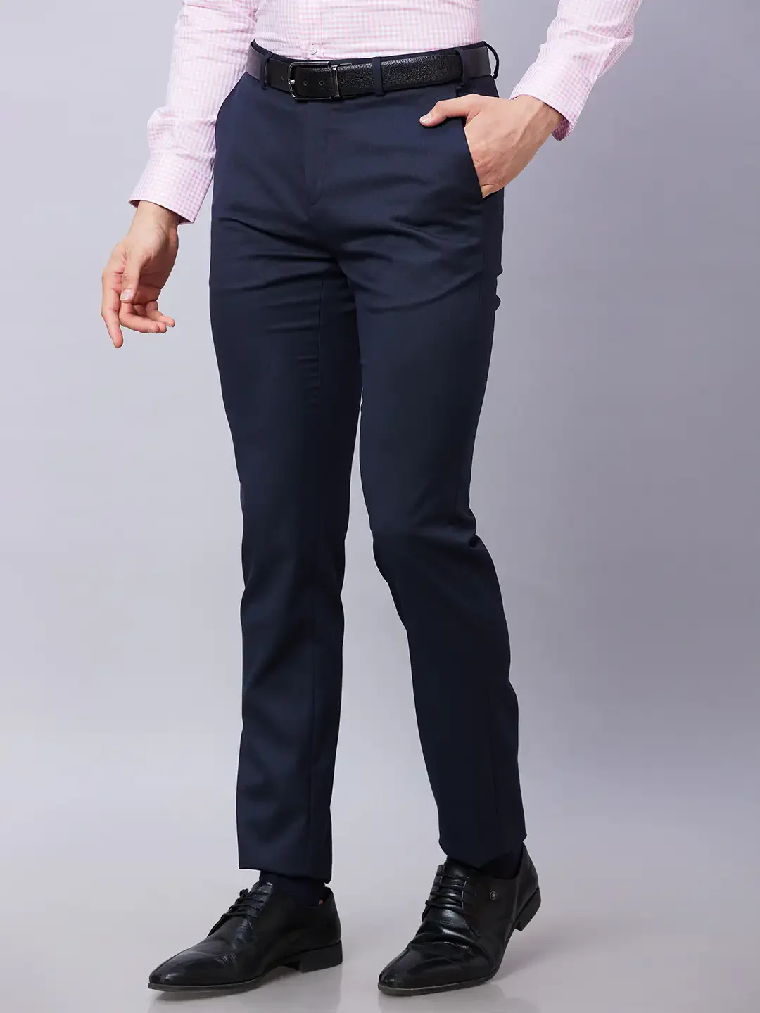 Raymond Men Blue Solid Slim Fit Polyester Blend Trouser - Image 3
