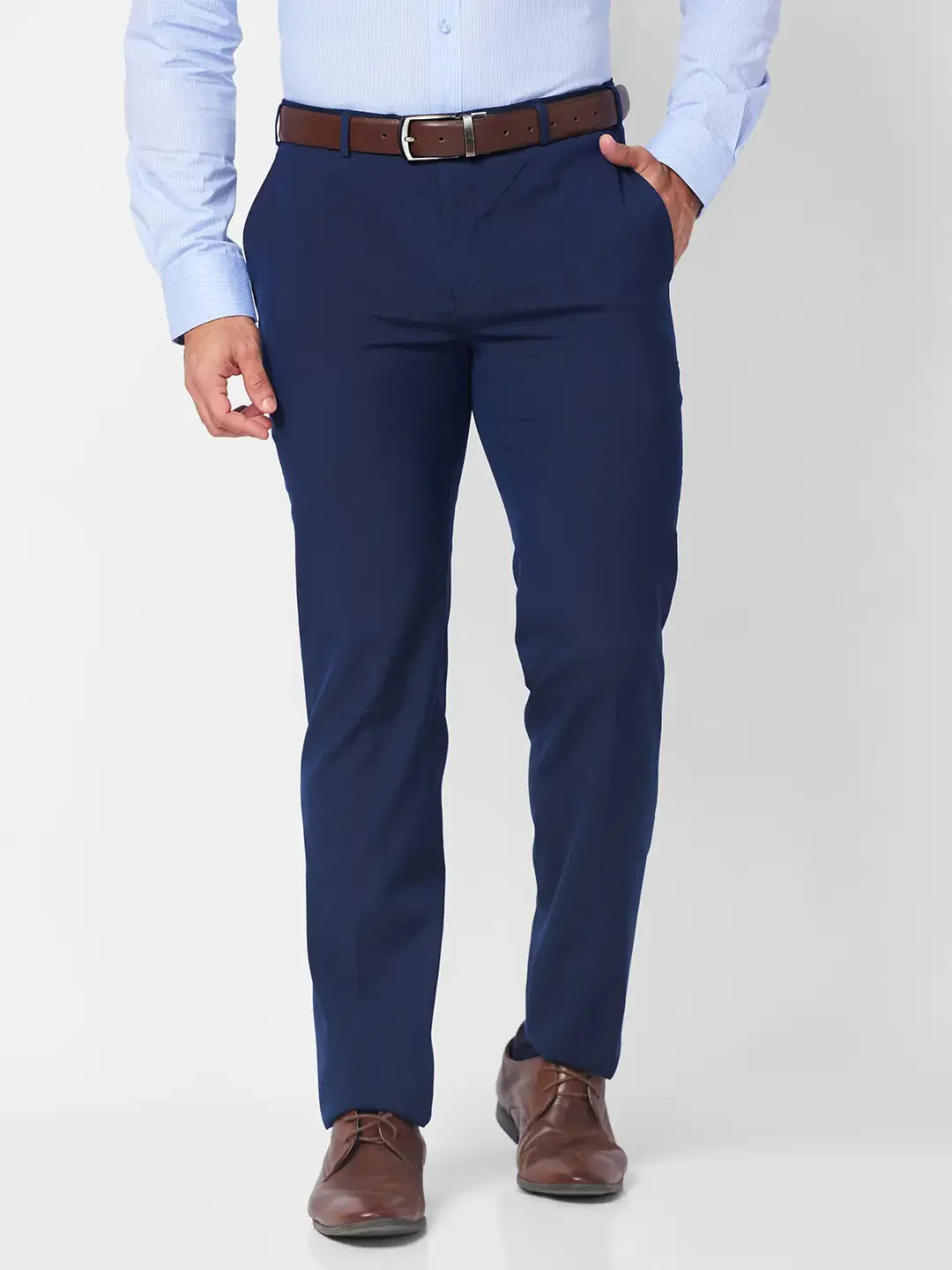 Raymond Men Blue Solid Slim Fit Polyester Blend Trouser