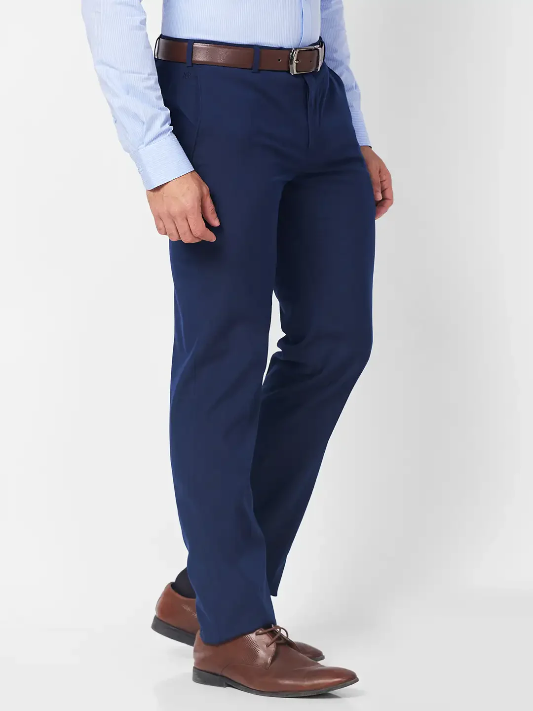 Raymond Men Blue Solid Slim Fit Polyester Blend Trouser - Image 2