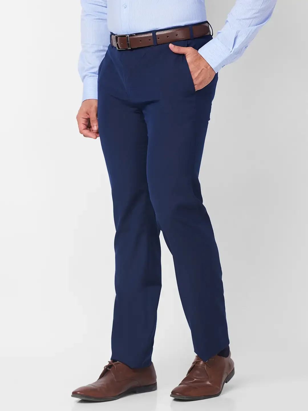 Raymond Men Blue Solid Slim Fit Polyester Blend Trouser - Image 3