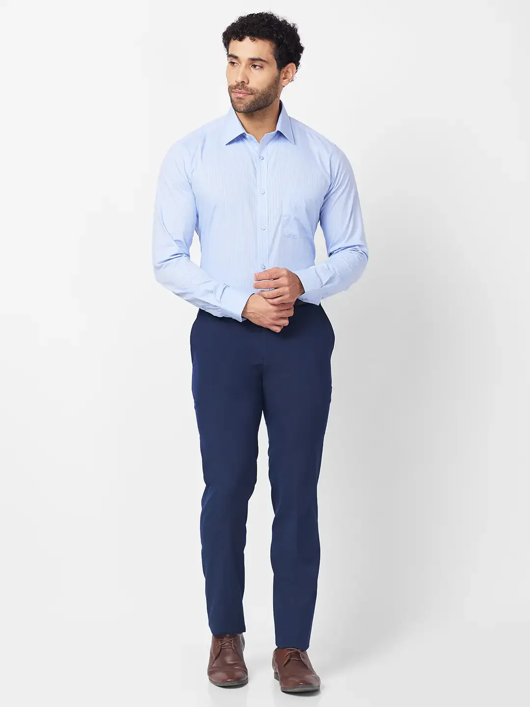 Raymond Men Blue Solid Slim Fit Polyester Blend Trouser - Image 5