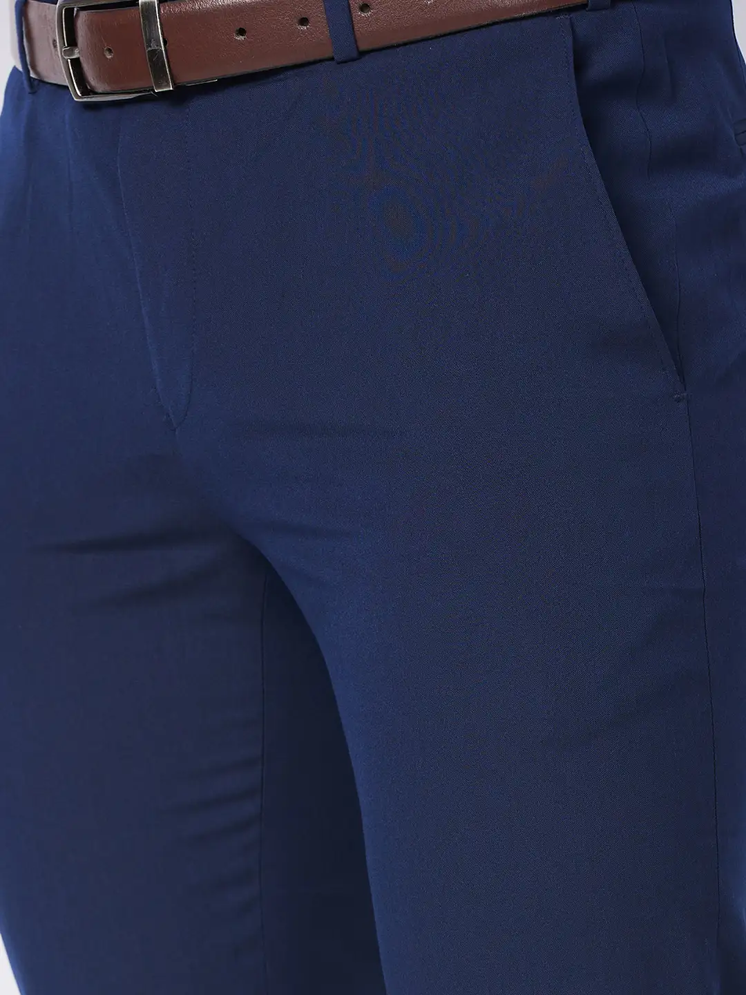 Raymond Men Blue Solid Slim Fit Polyester Blend Trouser - Image 6