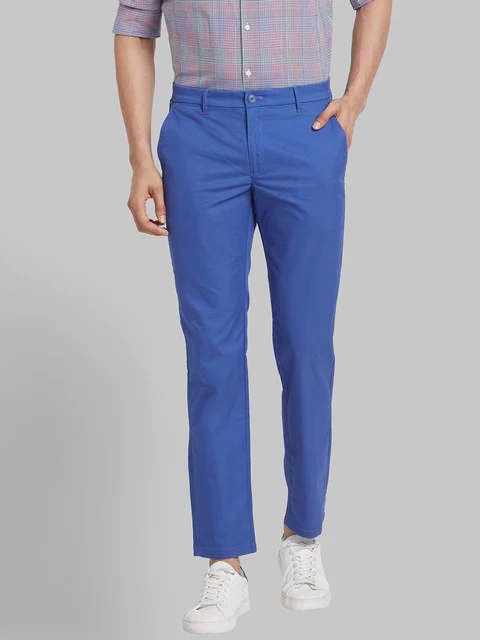 Raymond Men Blue Solid Slim Fit Polyester Blend Trouser