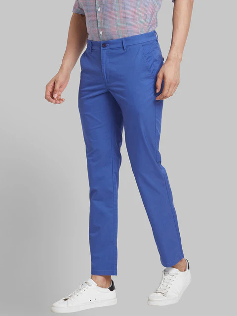Raymond Men Blue Solid Slim Fit Polyester Blend Trouser - Image 3