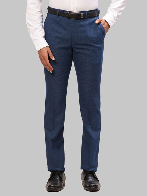 Raymond Men Blue Solid Slim Fit Polyester Blend Trouser