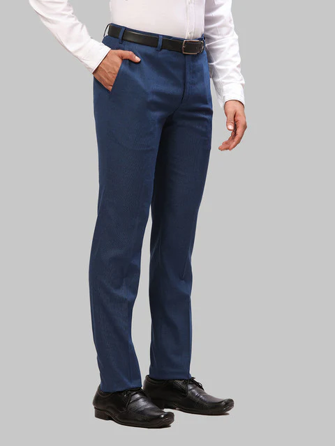 Raymond Men Blue Solid Slim Fit Polyester Blend Trouser - Image 2