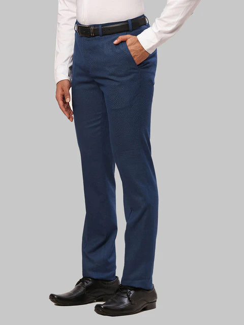 Raymond Men Blue Solid Slim Fit Polyester Blend Trouser - Image 3