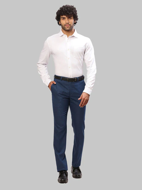 Raymond Men Blue Solid Slim Fit Polyester Blend Trouser - Image 5