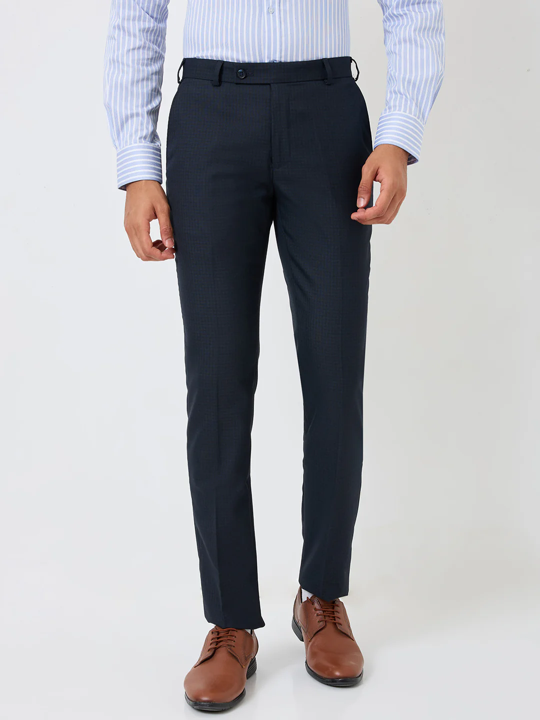 Raymond Men Blue Solid Slim Fit Polyester Blend Trouser