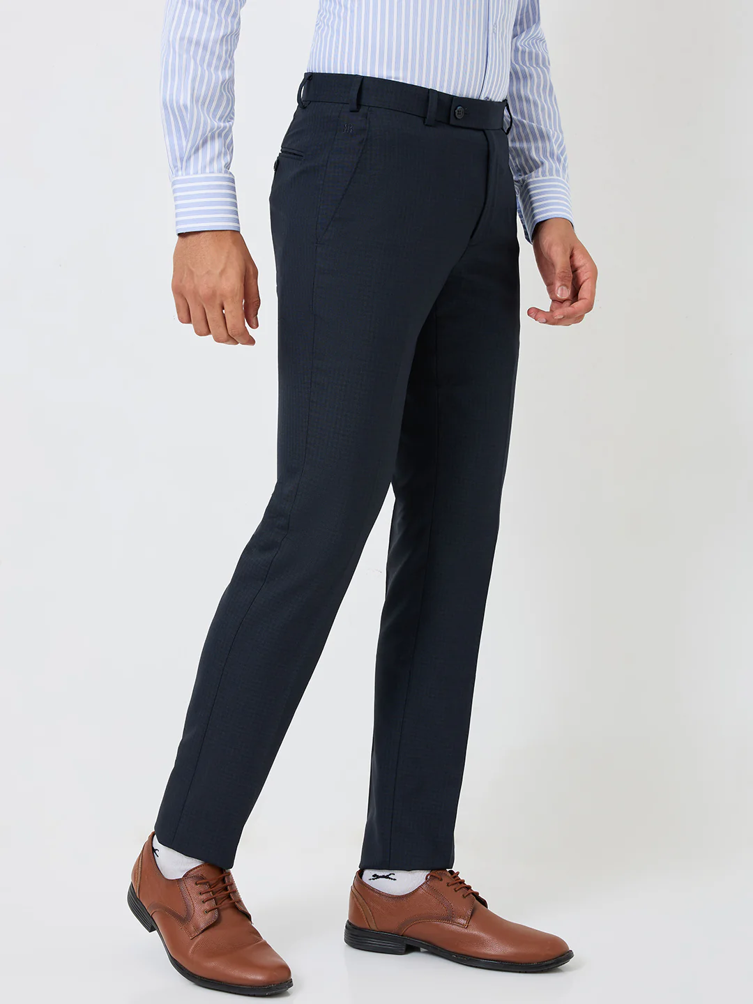 Raymond Men Blue Solid Slim Fit Polyester Blend Trouser - Image 2
