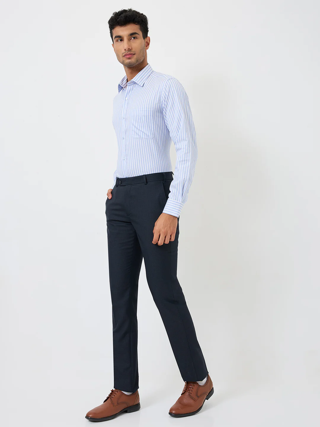 Raymond Men Blue Solid Slim Fit Polyester Blend Trouser - Image 5