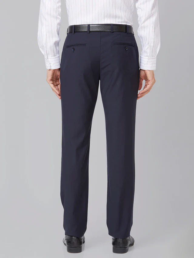 Raymond Men Blue Solid Slim Fit Polyester Blend Trouser - Image 3