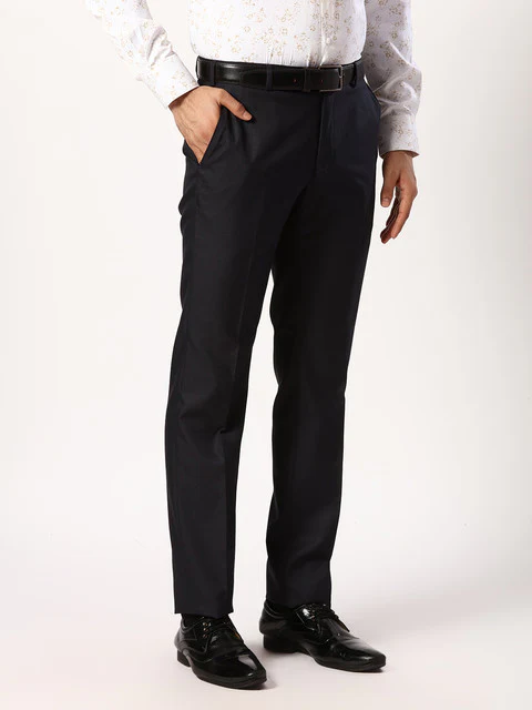 Raymond Men Blue Solid Slim Fit Polyester Blend Trouser - Image 2