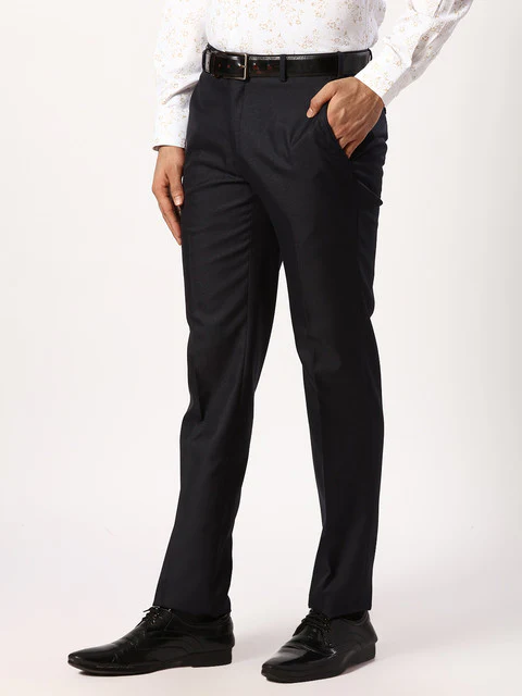 Raymond Men Blue Solid Slim Fit Polyester Blend Trouser - Image 3