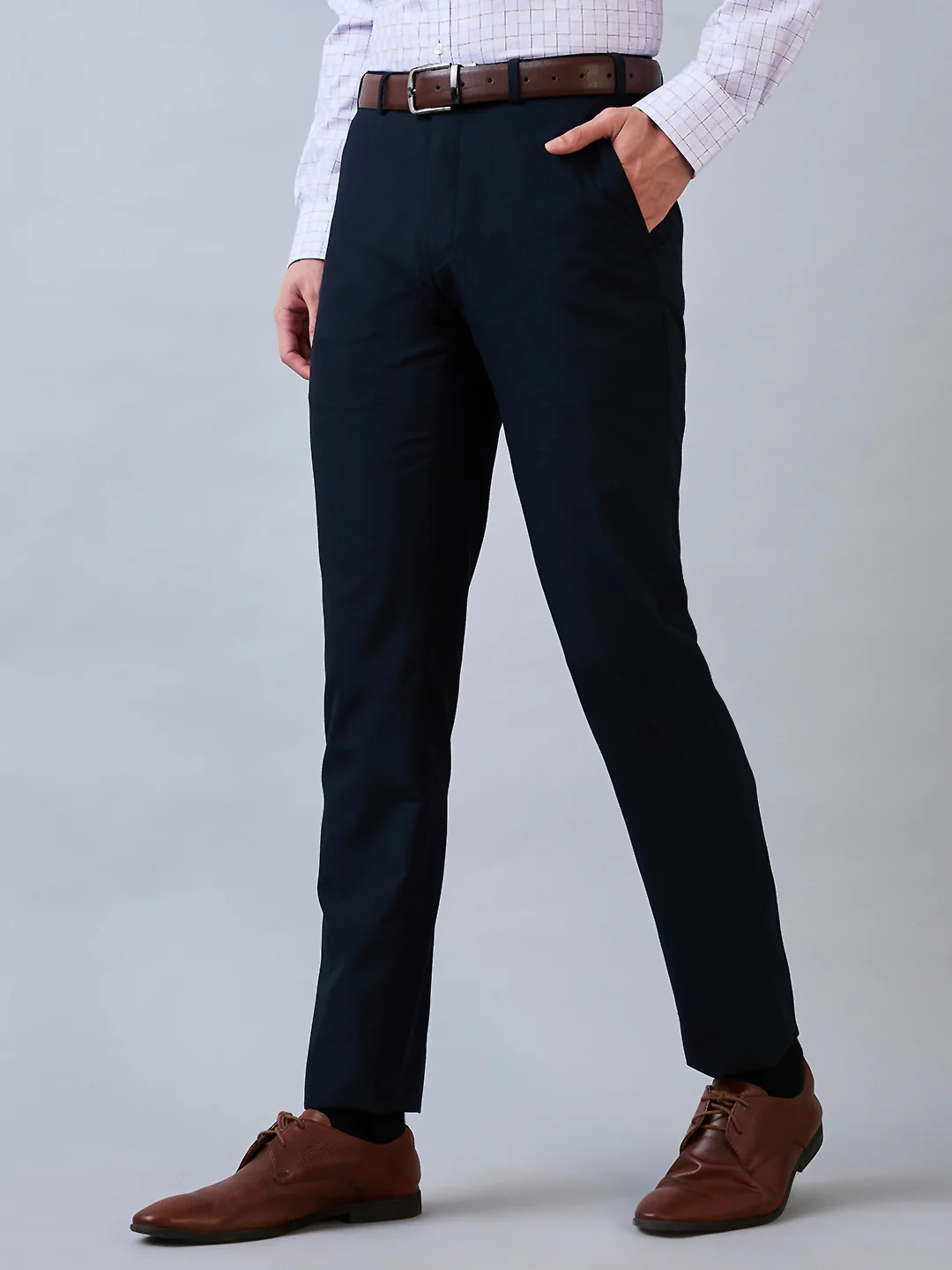 Raymond Men Blue Solid Slim Fit Polyester Blend Trouser - Image 2