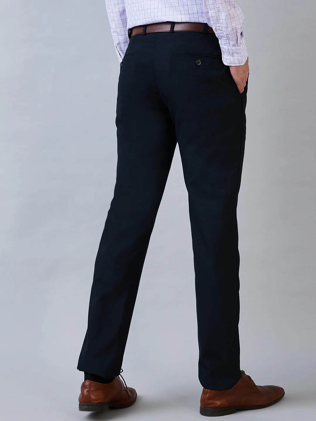 Raymond Men Blue Solid Slim Fit Polyester Blend Trouser - Image 3
