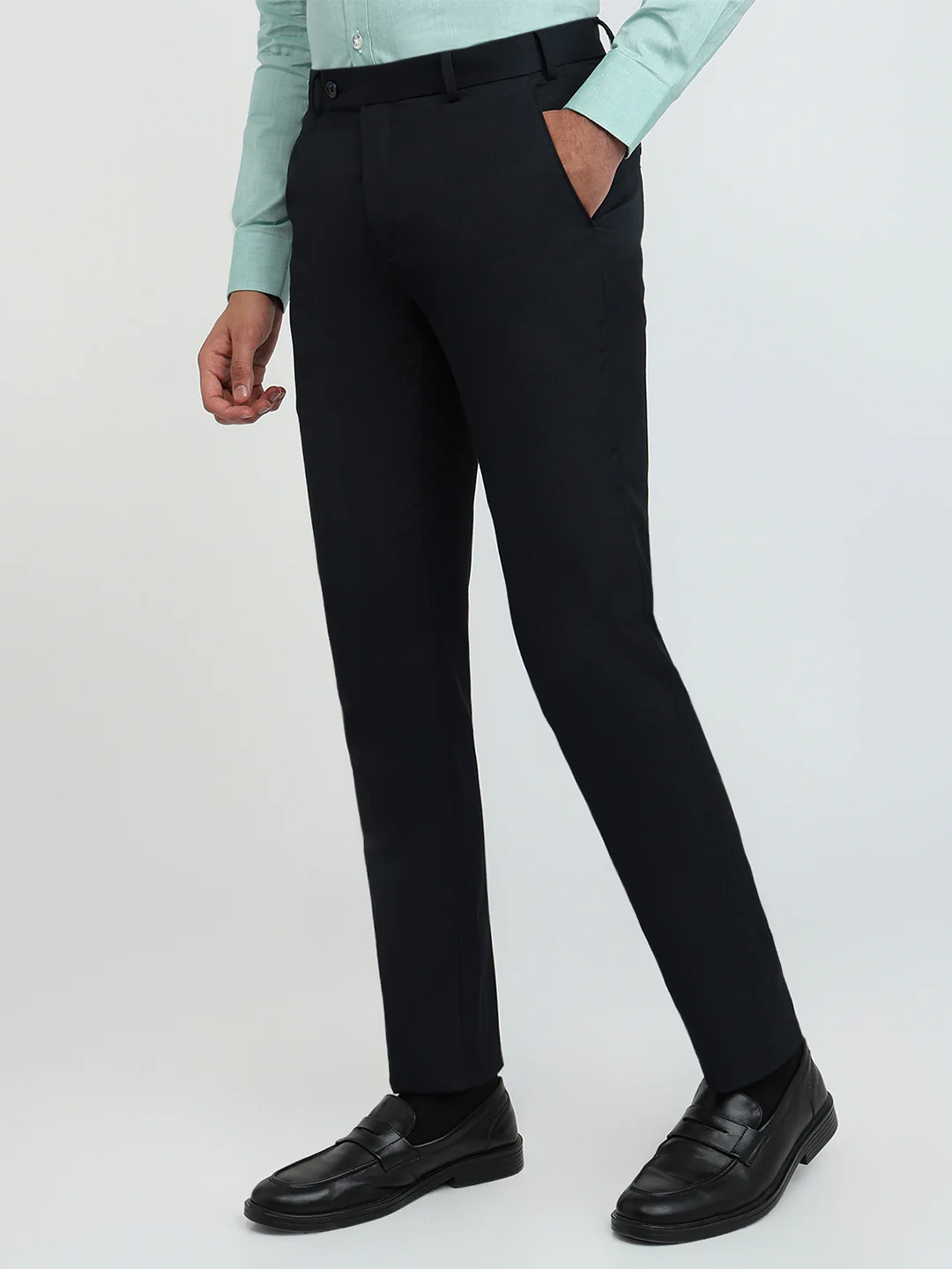 Raymond Men Blue Solid Slim Fit Polyester Blend Trouser - Image 2