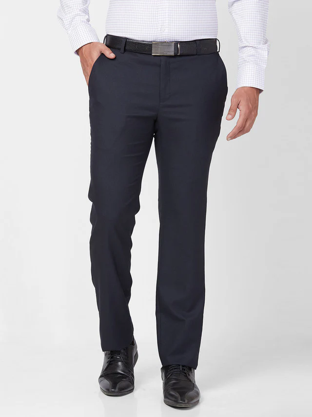 Raymond Men Blue Solid Slim Fit Polyester Blend Trouser