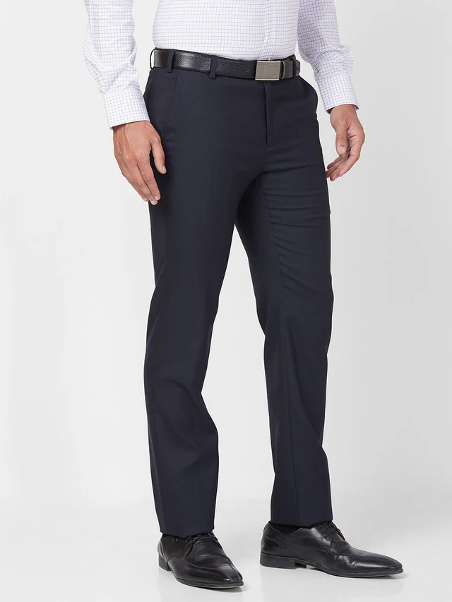 Raymond Men Blue Solid Slim Fit Polyester Blend Trouser - Image 2