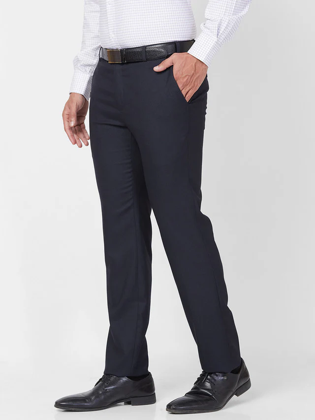 Raymond Men Blue Solid Slim Fit Polyester Blend Trouser - Image 3