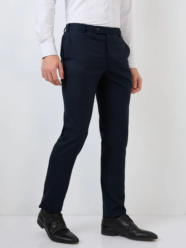 Raymond Men Blue Solid Slim Fit Polyester Blend Trouser - Image 2