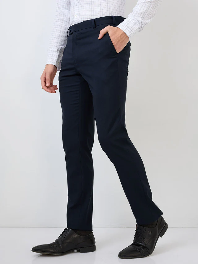 Raymond Men Blue Solid Slim Fit Polyester Blend Trouser - Image 3