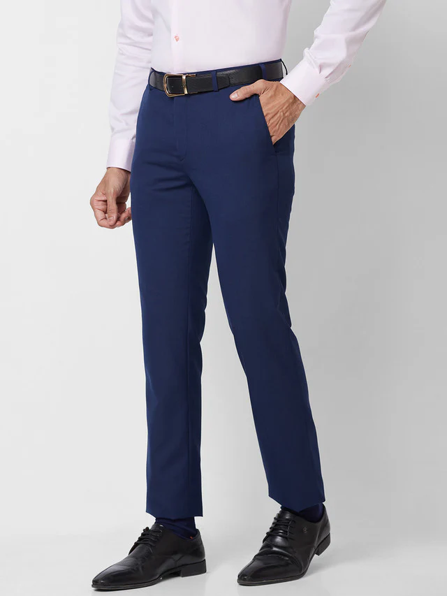 Raymond Men Blue Solid Slim Fit Polyester Blend Trouser - Image 3