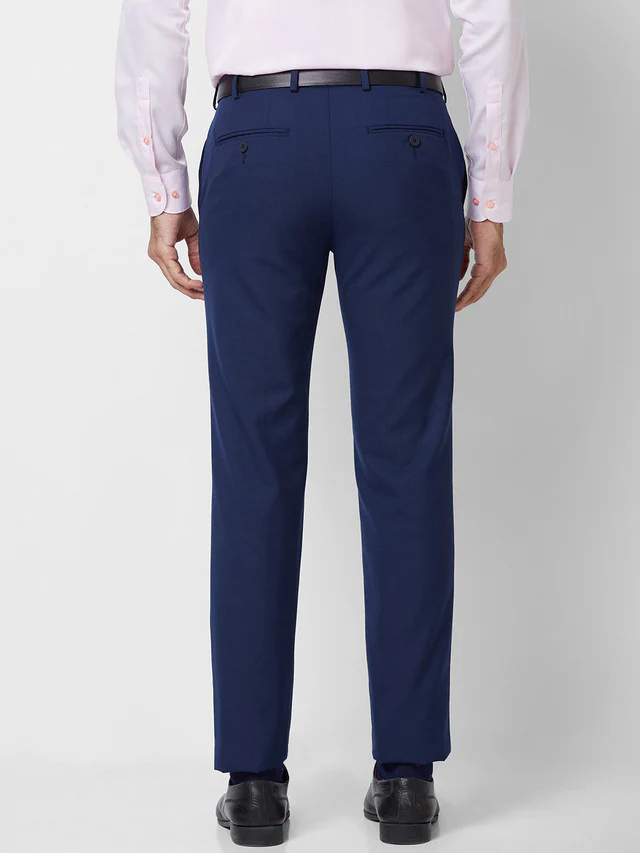 Raymond Men Blue Solid Slim Fit Polyester Blend Trouser - Image 5