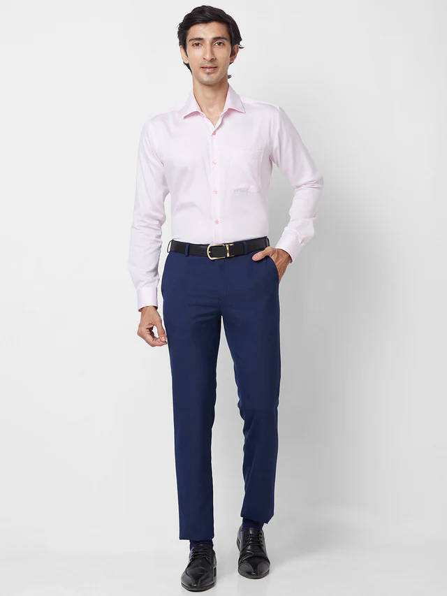 Raymond Men Blue Solid Slim Fit Polyester Blend Trouser - Image 6