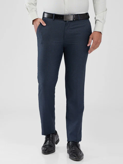 Raymond Men Blue Solid Slim Fit Polyester Blend Trouser