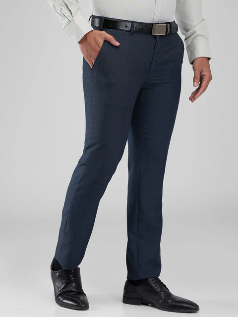 Raymond Men Blue Solid Slim Fit Polyester Blend Trouser - Image 2