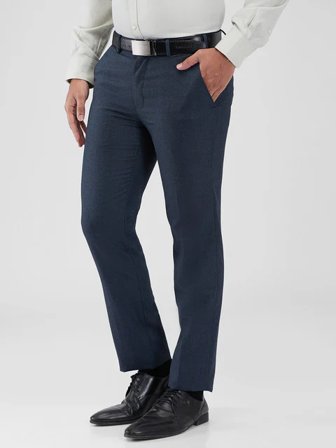 Raymond Men Blue Solid Slim Fit Polyester Blend Trouser - Image 3