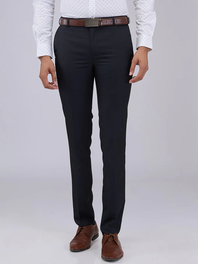 Raymond Men Blue Solid Slim Fit Polyester Blend Trouser