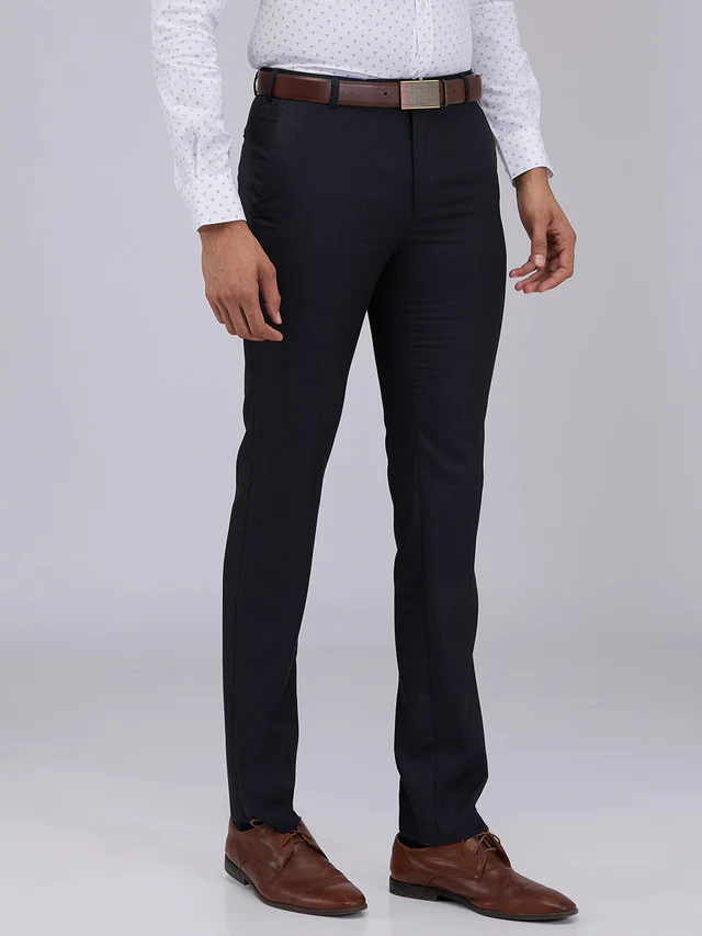 Raymond Men Blue Solid Slim Fit Polyester Blend Trouser - Image 2