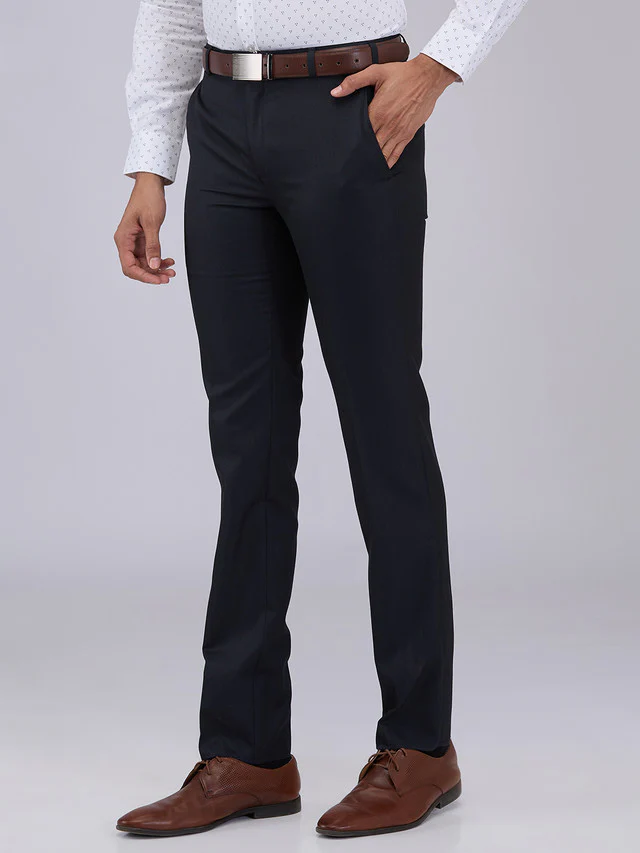 Raymond Men Blue Solid Slim Fit Polyester Blend Trouser - Image 3