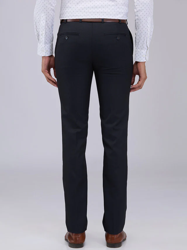 Raymond Men Blue Solid Slim Fit Polyester Blend Trouser - Image 4
