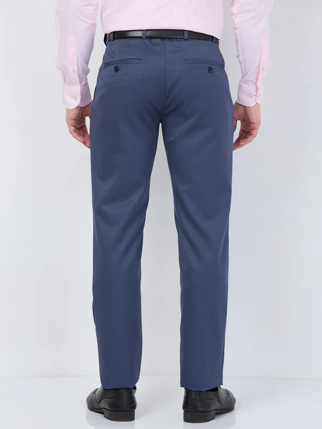 Raymond Men Blue Solid Slim Fit Polyester Blend Trouser - Image 4