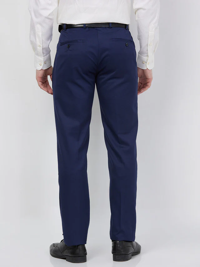 Raymond Men Blue Solid Slim Fit Polyester Blend Trouser - Image 4