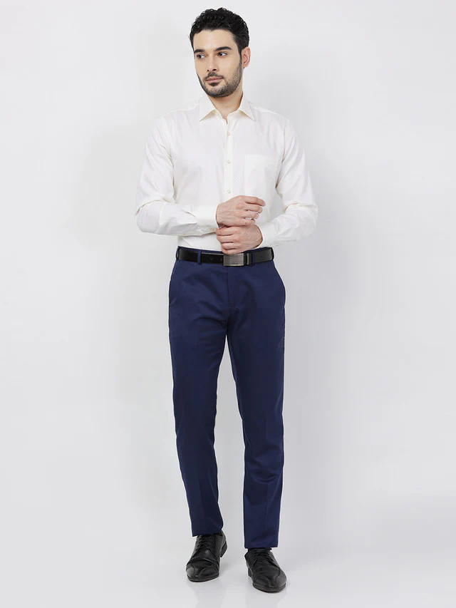 Raymond Men Blue Solid Slim Fit Polyester Blend Trouser - Image 5