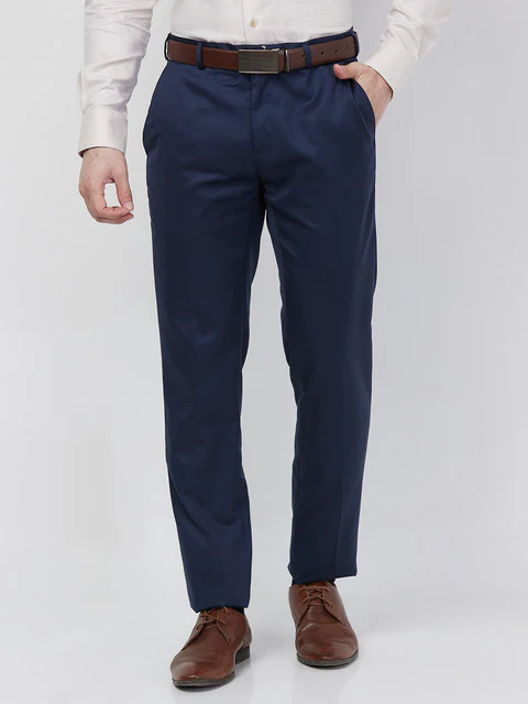 Raymond Men Blue Solid Slim Fit Polyester Blend Trouser