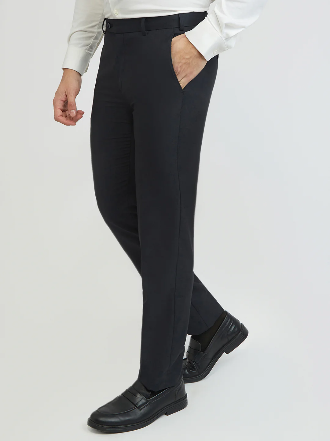Raymond Men Blue Solid Slim Fit Polyester Blend Trouser - Image 3