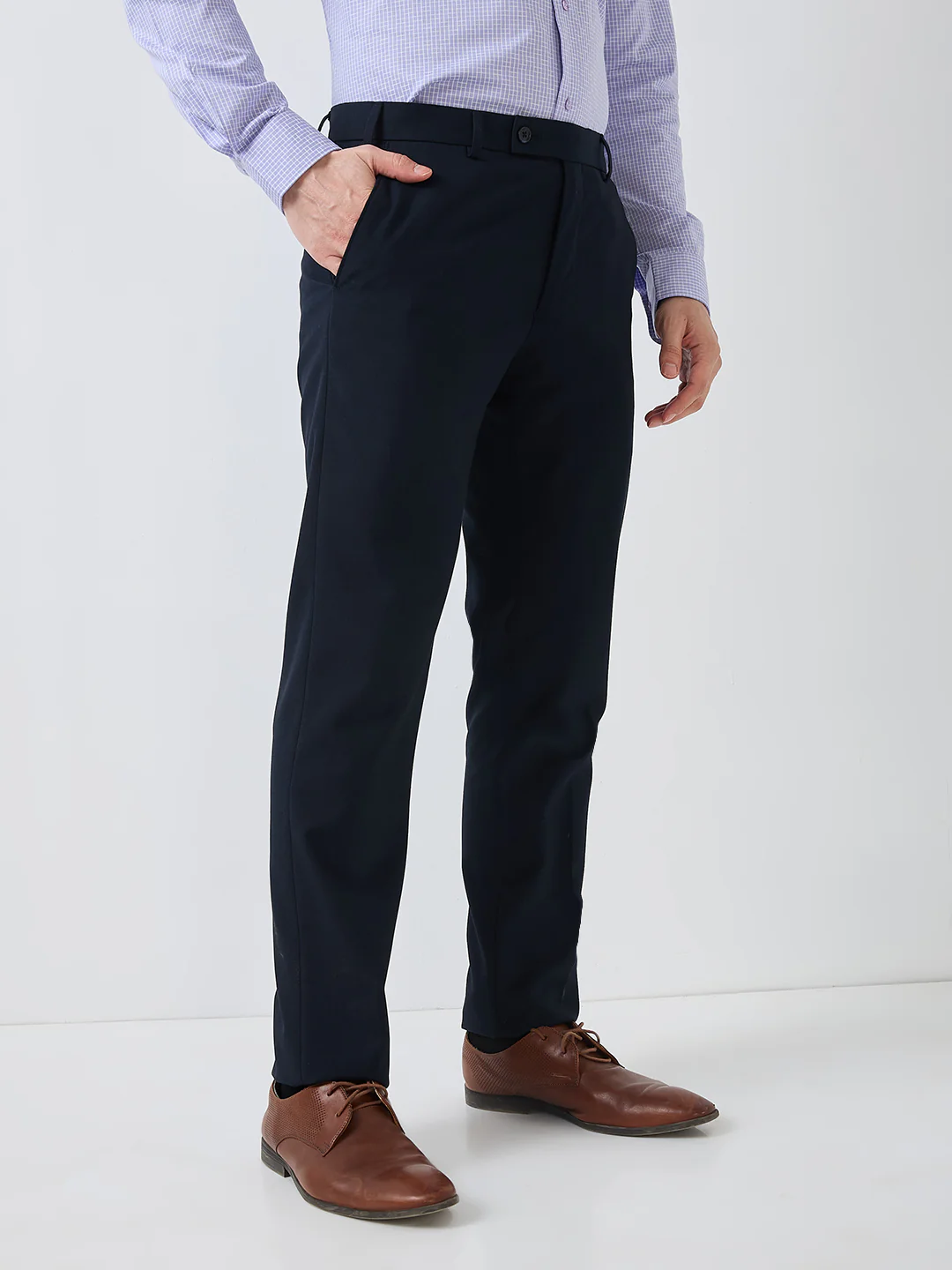 Raymond Men Blue Solid Slim Fit Polyester Blend Trouser - Image 2
