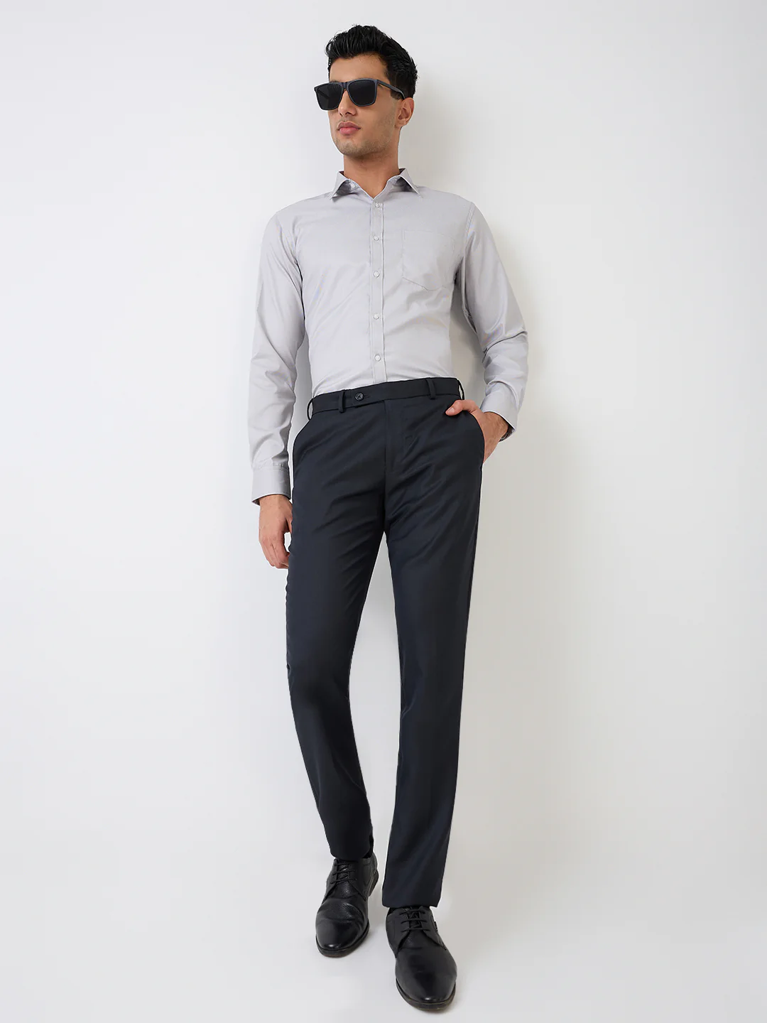 Raymond Men Blue Solid Slim Fit Polyester Blend Trouser - Image 6